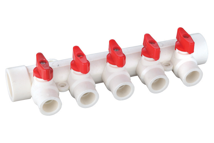 PP-R Osztó-gyűjtő 2 körös csatlakozással, piros csappal   1