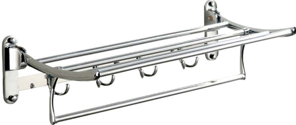 Folding towel holder with shelf and hooks