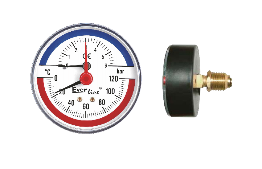 Hőmérséklet és nyomásmérő hátsós 6 Bar